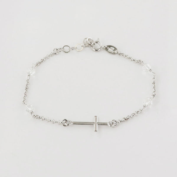 Bracciale in Argento 925 rosario con croce e cristalli bianchi - BYSIMON gioielli