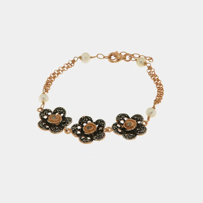 Bracciale in Argento 925 a forma di rose con cristalli fume' e bianchi
