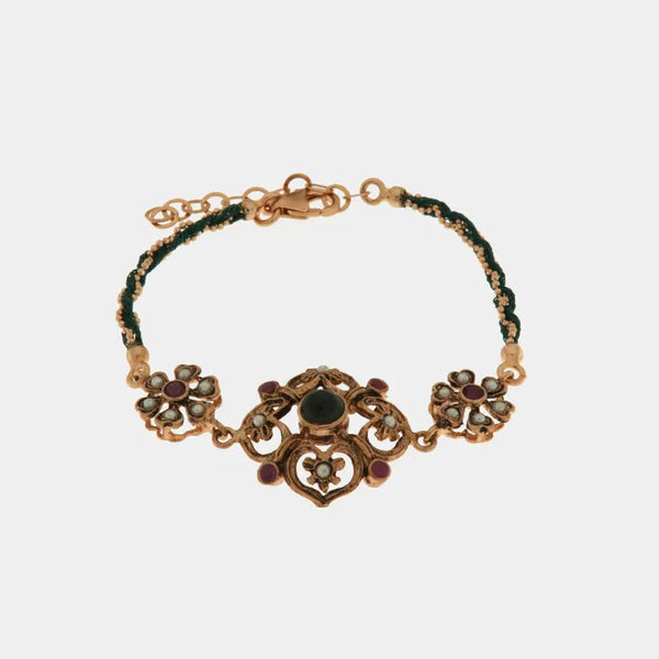 Bracciale in Argento 925 stile antico a forma di fiore con cristalli multicolore