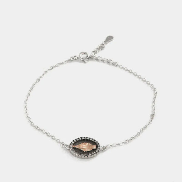 Bracciale in Argento 925 con amuleto religioso su rutenio e giro di zirconi bianchi