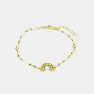 925 Silver bracelet with rainbow of multicolor zircons and smooth beads at the sides