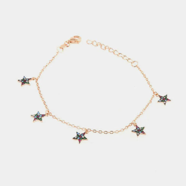 Bracciale in Argento 925 con pendenti a forma di stelle a zirconi colorati