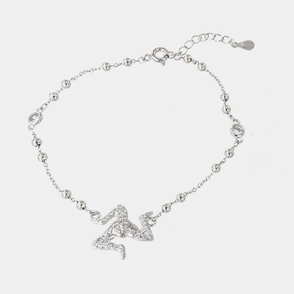 Bracciale in Argento 925 con ciondolo trinacria siciliana, impreziosita da zirconi bianchi - BYSIMON gioielli