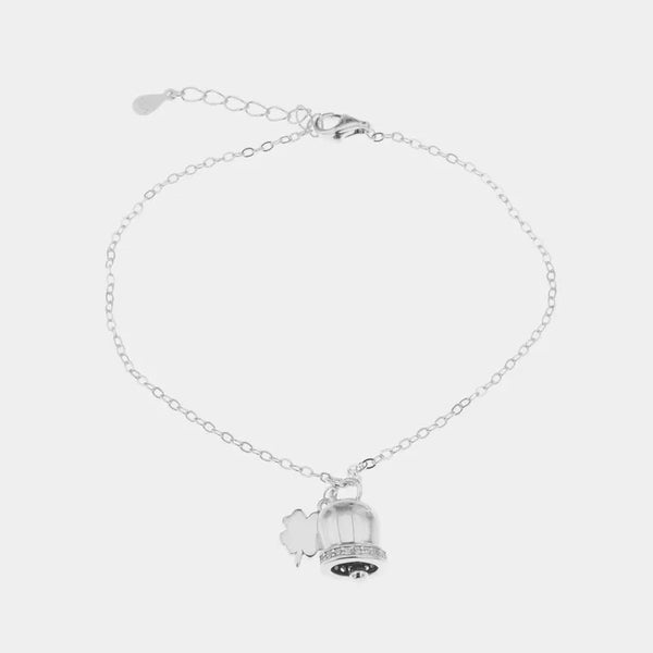 Bracciale in Argento 925 con campanella portafortuna e quadrifoglio