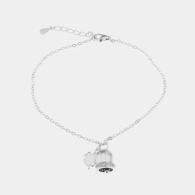 Bracciale in Argento 925 con campanella portafortuna e quadrifoglio