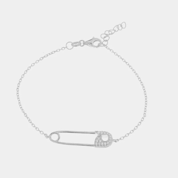 Bracciale in Argento 925 a forma di spilla con dettaglio in zirconi bianchi