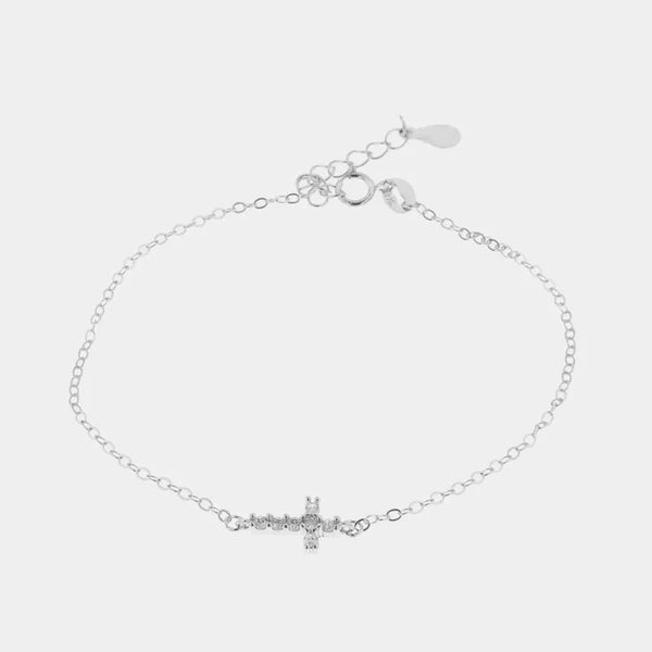 Bracciale in Argento 925 con dettaglio a forma di croce impreziosito da zirconi bianchi