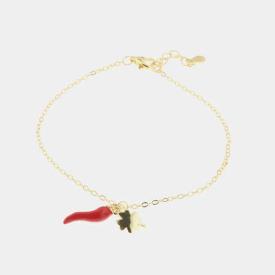 Bracciale in argento 925 con cornetto portafortuna rosso | cornetto portafortuna argento | BYSIMON
