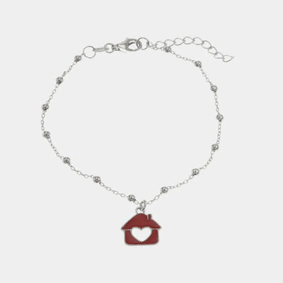 Bracciale in Argento 925 con pendente a forma di casa con cuore con smalto rosso BYS - gioiello BySimon