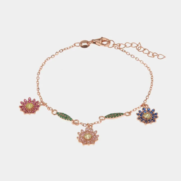 Bracciale in Argento 925 con fiori e foglie impreziositi da zirconi multicolor
