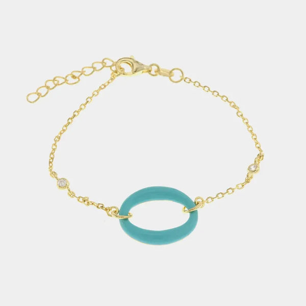 Bracciale in Argento 925 con dettaglio centrale smaltato turchese e zirconi bianchi
