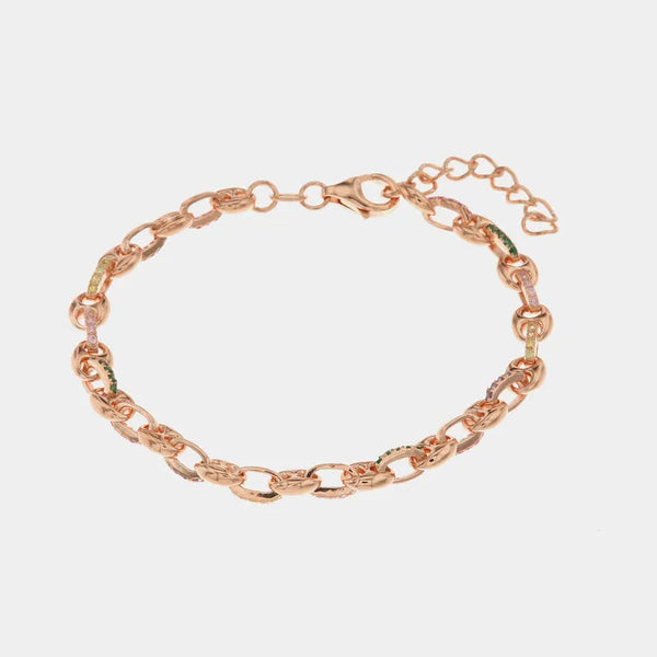 Bracciale in Argento 925 a catena con dettagli alternati in zirconi multicolor - BYSIMON gioielli