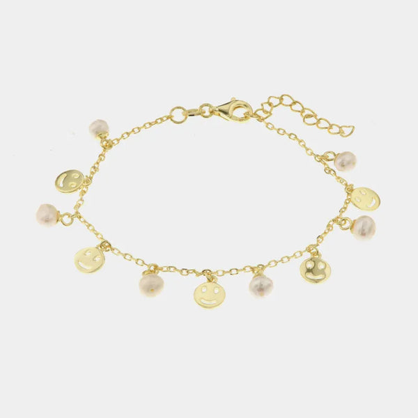 Bracciale in Argento 925 con perle e smile pendenti