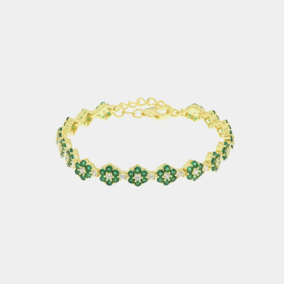 Bracciale in Argento 925 con zirconi verdi e bianchi a forma di fiore