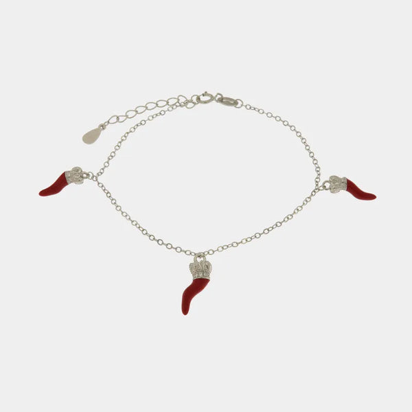 Bracciale in Argento 925 con corni rossi e zirconi bianchi - BYSIMON gioielli
