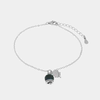 Bracciale in Argento 925 campanella portafortuna impreziosito da zirconi blu e quadrifoglio