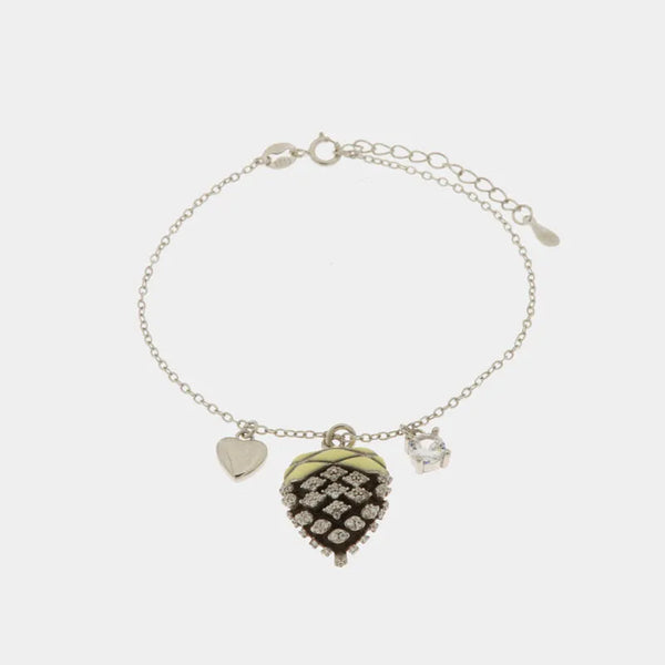 Bracciale in Argento 925 con pigna portafortuna impreziosito da zirconi bianchi e cuore pendente - BYSIMON gioielli