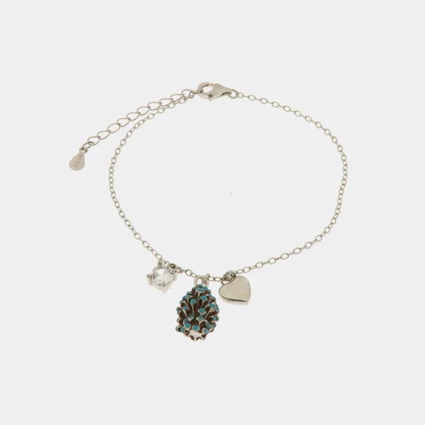 Bracciale in Argento 925 con pigna portafortuna impreziosito da zirconi blu e cuore pendente - BYSIMON gioielli