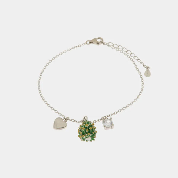 Bracciale in Argento 925 con pigna portafortuna impreziosito da zirconi bianchi e cuore pendente - BYSIMON gioielli