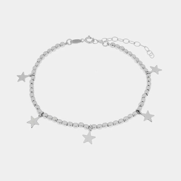 Bracciale in Argento 925 con pepite martellate e stelle pendenti - BYSIMON gioielli