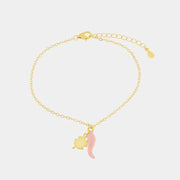 Bracciale in Argento 925 con cornetto portafortuna rosa e quadrifoglio