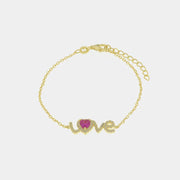Bracciale in Argento 925 con scritta LOVE e cuore rosa