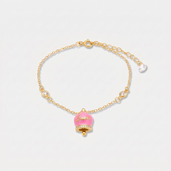 Bracciale in Argento 925 con campanella rosa Capri e zirconi