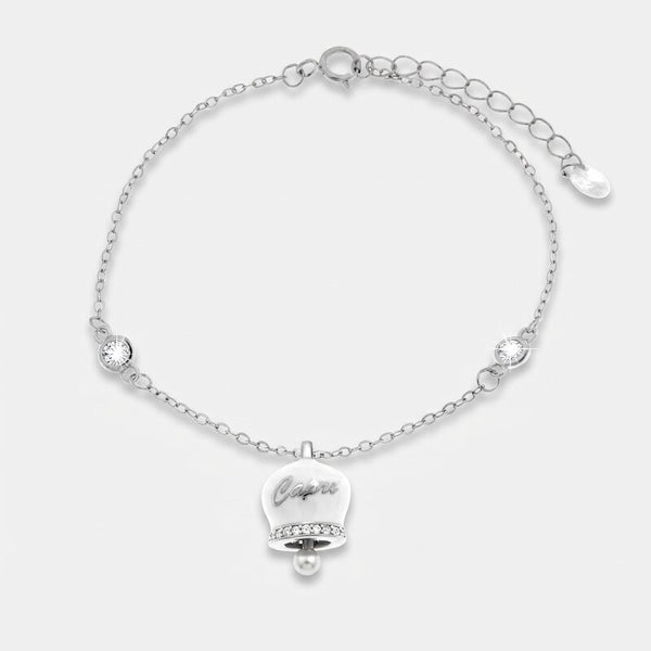 Bracciale in Argento 925 con campanella bianca Capri e zirconi