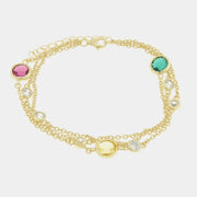 Bracciale in Argento 925 multifilo e cristallo verde , rosso e giallo