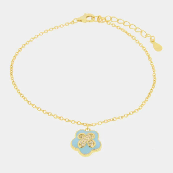 Bracciale in Argento 925 con fiore azzurro e zirconi