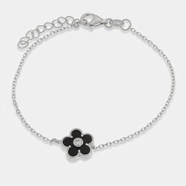 Bracciale in Argento 925 con fiore nero e zirconi - BYSIMON gioielli