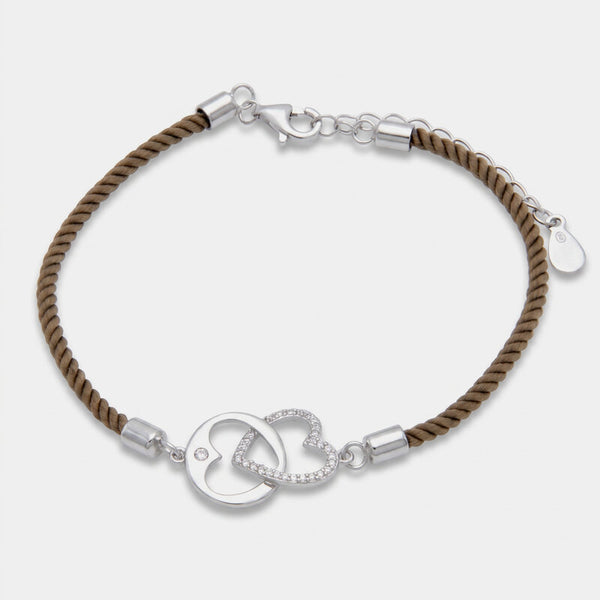 Bracciale in Argento 925 con cuori intrecciati e cordino - BYSIMON gioielli