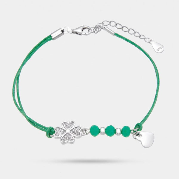 Bracciale in Argento 925 cordino verde e quadrifoglio - BYSIMON gioielli