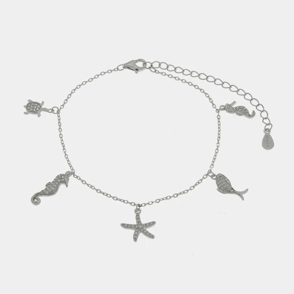 Bracciale in Argento 925 con stella marina, cavalluccio, pesciolino, tartaruga - BYSIMON gioielli