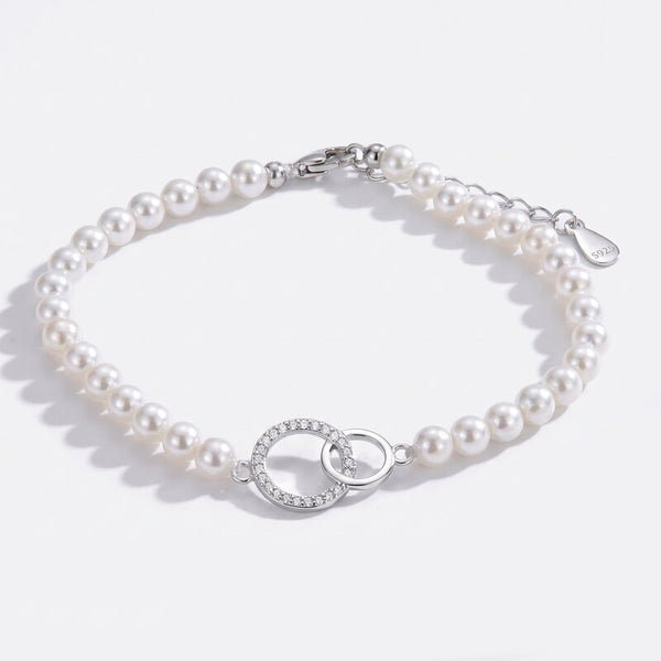 Bracciale in Argento 925 con cerchi intrecciati e perle - BYSIMON gioielli