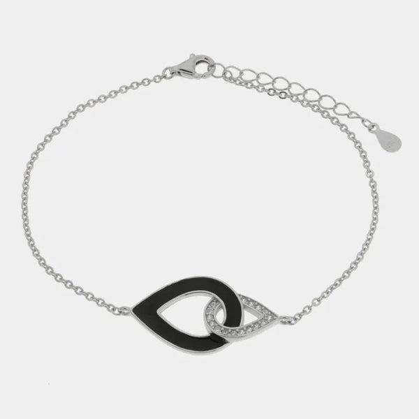 Bracciale in Argento 925 gocce intrecciate con smalto nero e zirconi - BYSIMON gioielli