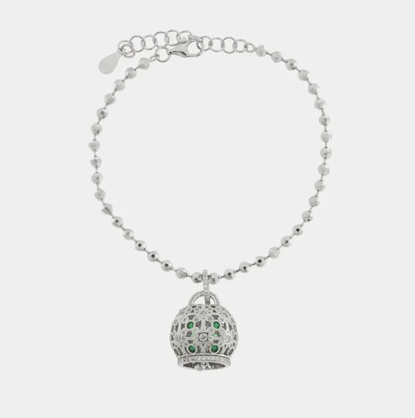 Bracciale in Argento 925 con campanella impreziosita da zirconi