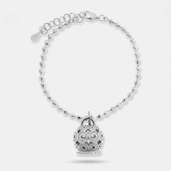 Bracciale in Argento 925 con campanella impreziosita da zirconi