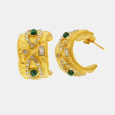 Steel Hoop Earrings with Crystals