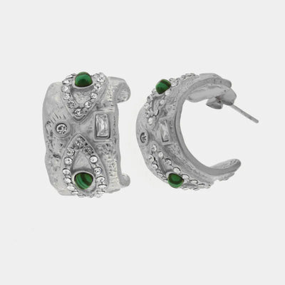 Steel Hoop Earrings with Crystals