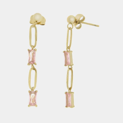 Orecchini in Acciaio con catena ovale e cristalli rosa