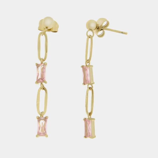 Orecchini in Acciaio con catena ovale e cristalli rosa