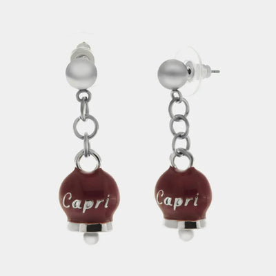 Orecchini in Acciaio con campanella pendente rosso con scritta Capri - BYSIMON gioielli