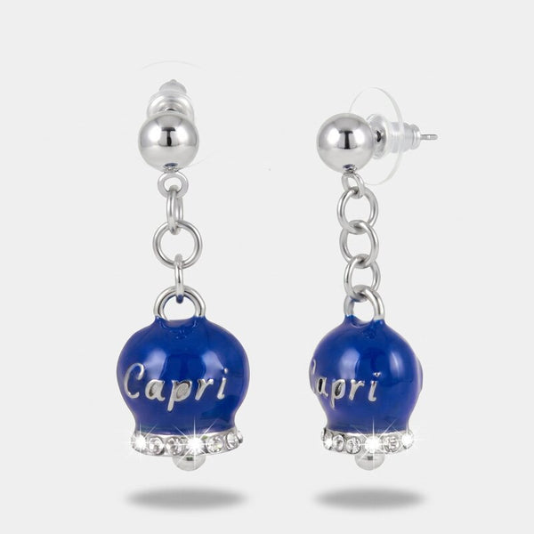 Orecchini in Acciaio con campanella blu con scritta Capri - BYSIMON gioielli