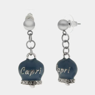 Orecchini in Acciaio con campanella blu cobalto con scritta Capri - BYSIMON gioielli