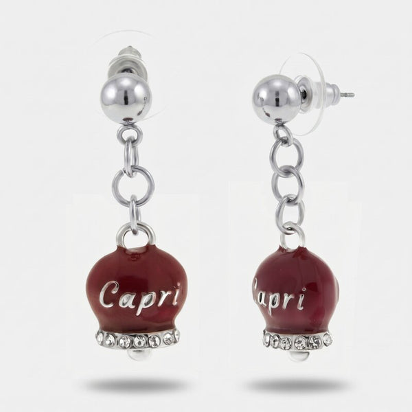 Orecchini in Acciaio con campanella borgogna con scritta Capri - BYSIMON gioielli