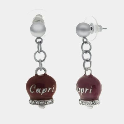 Orecchini in Acciaio con campanella borgogna con scritta Capri - BYSIMON gioielli