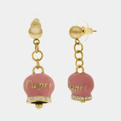 Orecchini in Acciaio con campanella rosa con scritta Capri - BYSIMON gioielli