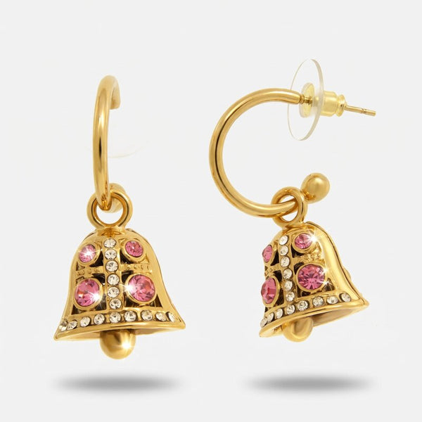Orecchini in Acciaio campanella con punti luce rosa - BYSIMON gioielli