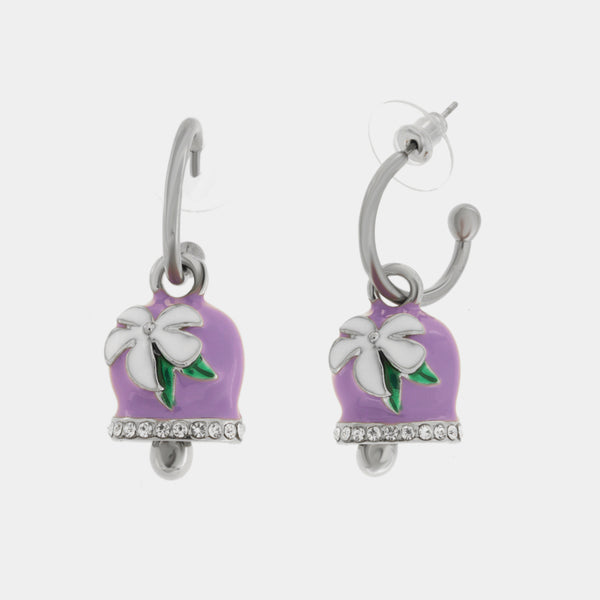 Orecchini in Acciaio campanella viola con fiore bianco - BYSIMON gioielli